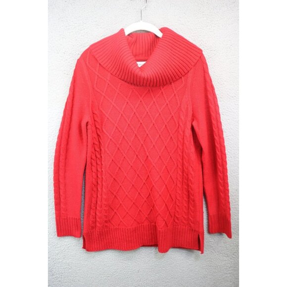 Calvin Klein Cowl Neck Red Cable Knit Sweater-Medium-Chunky-Cozy-Soft - Picture 1 of 10
